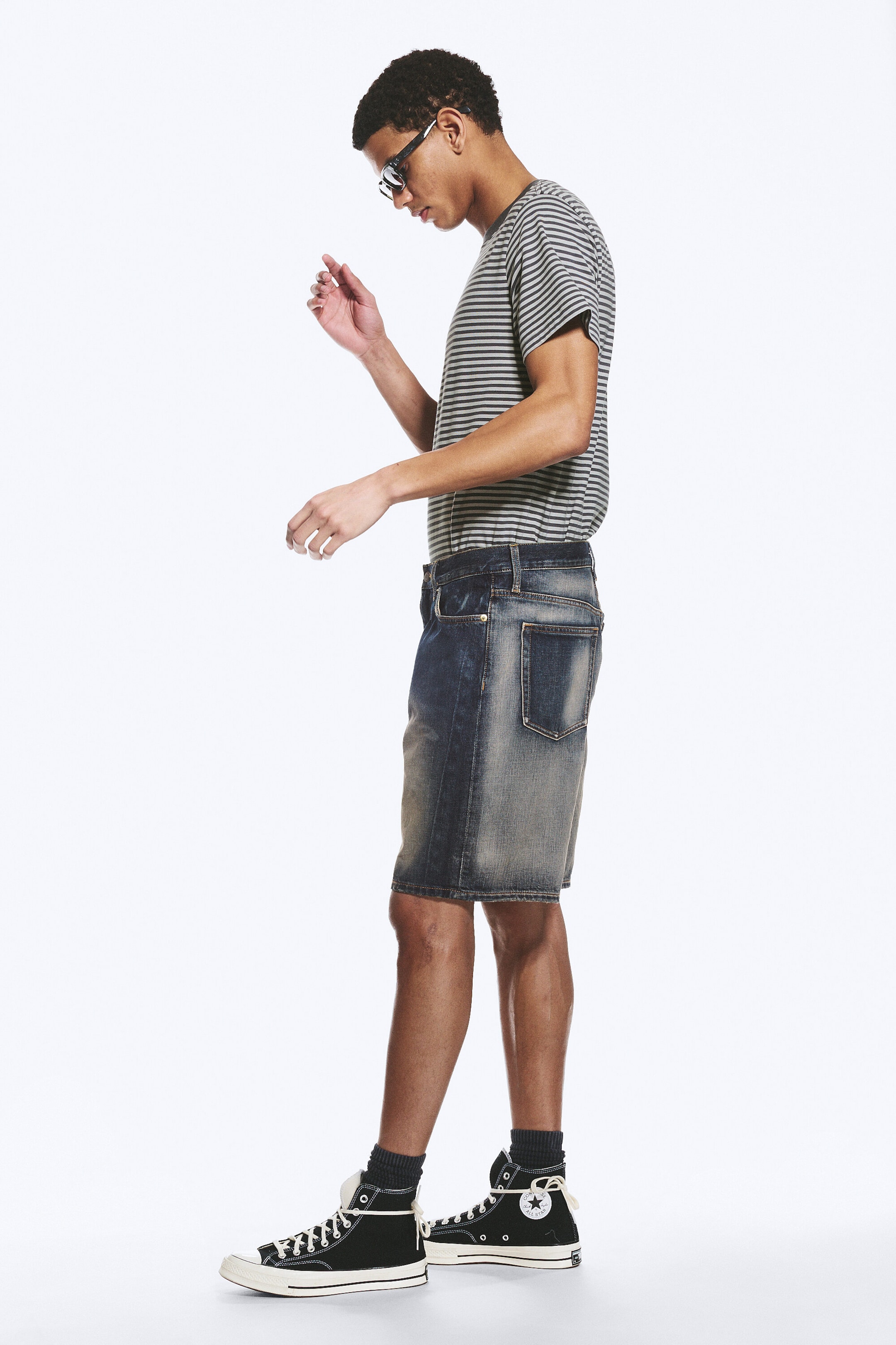 Laser Blue - Medium Blue - GALAXY MID RISE LOOSE DENIM SHORTS - 2