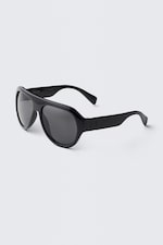Black - Black Lenses - Chunky Aviator Unisex Sunglasses - 1
