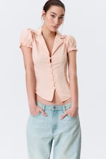 Striped Peachy Pink - Fitted Short-Sleeved Resort Shirt - 0