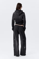 Washed Studded Black - Slim Studded Graphic Zip Hoodie - 3