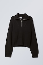 Schwarz - Pullover Sienna mit kurzem Reißverschluss - 0