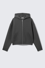 Dunkelgrau - Bestickt - Graphischer Zip-Hoodie Simon aus Scuba-Stoff - 4