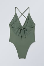 Oudgroen - Badpak met diepe V-hals - 1
