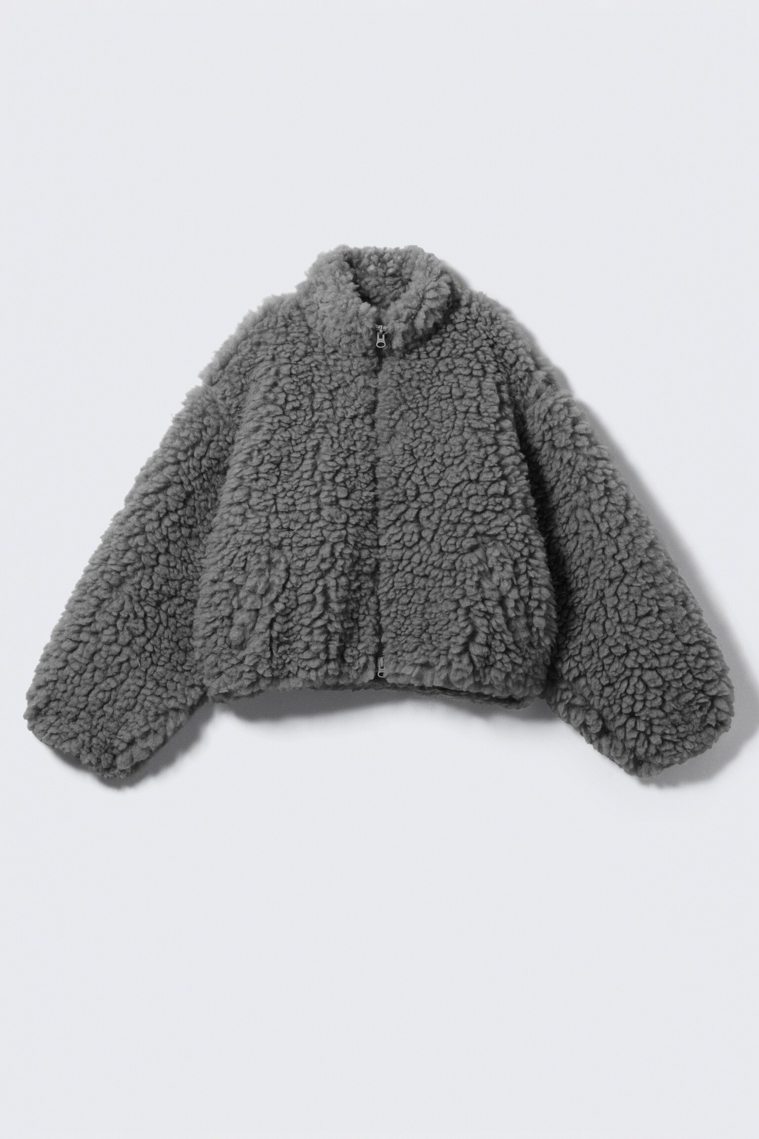 Oversized Fluffy Zip Jacket - Dusty Grey/Brown - 2