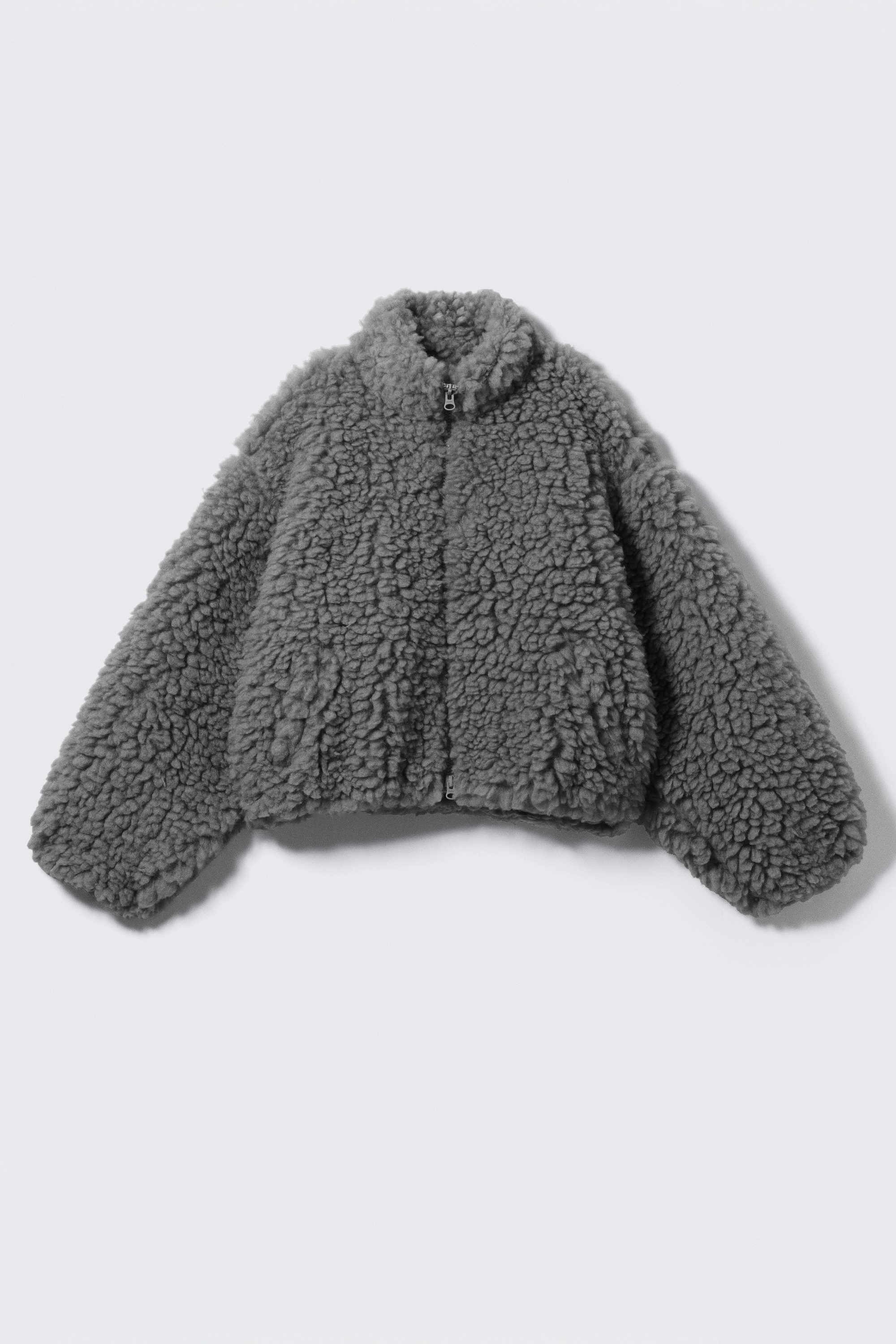 Staubgrau - Flauschige Oversize-Jacke mit Reißverschluss - 4