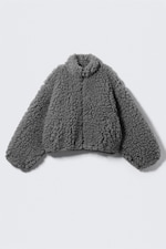 Dimgrå - Oversized fluffig zip-jacka - 4