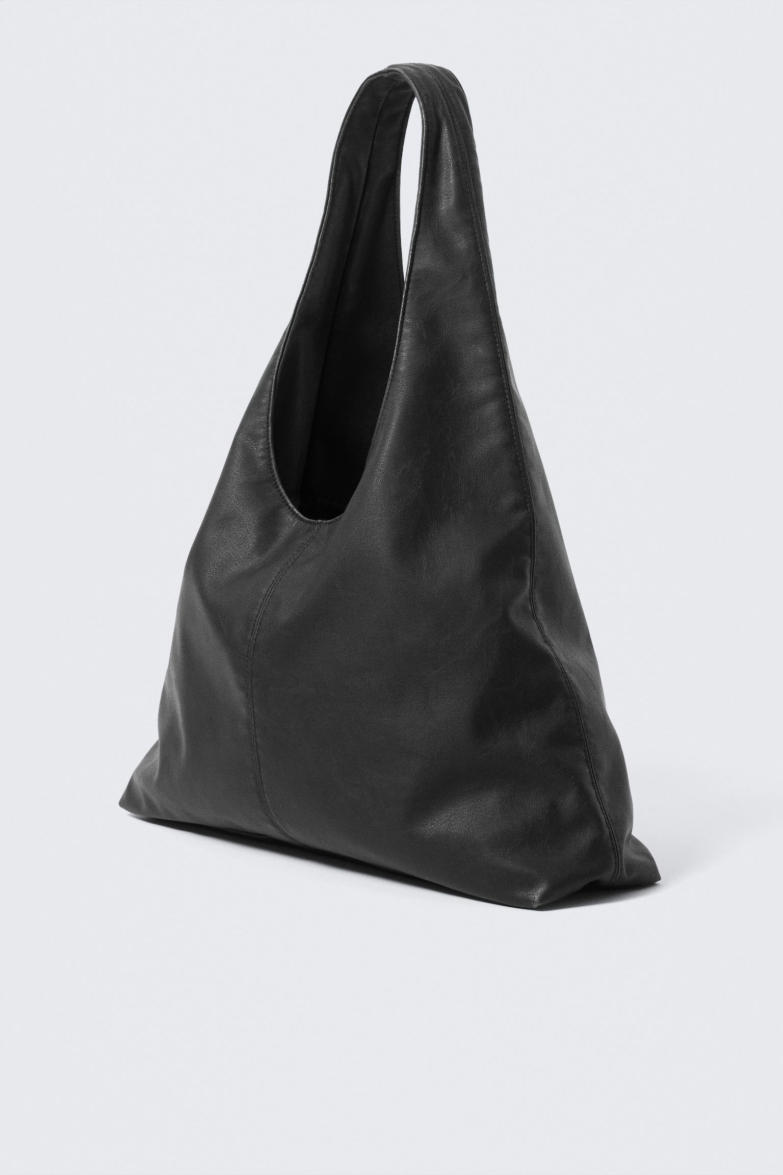 Faux Leather Slouchy Shoulder Bag - Black - 2