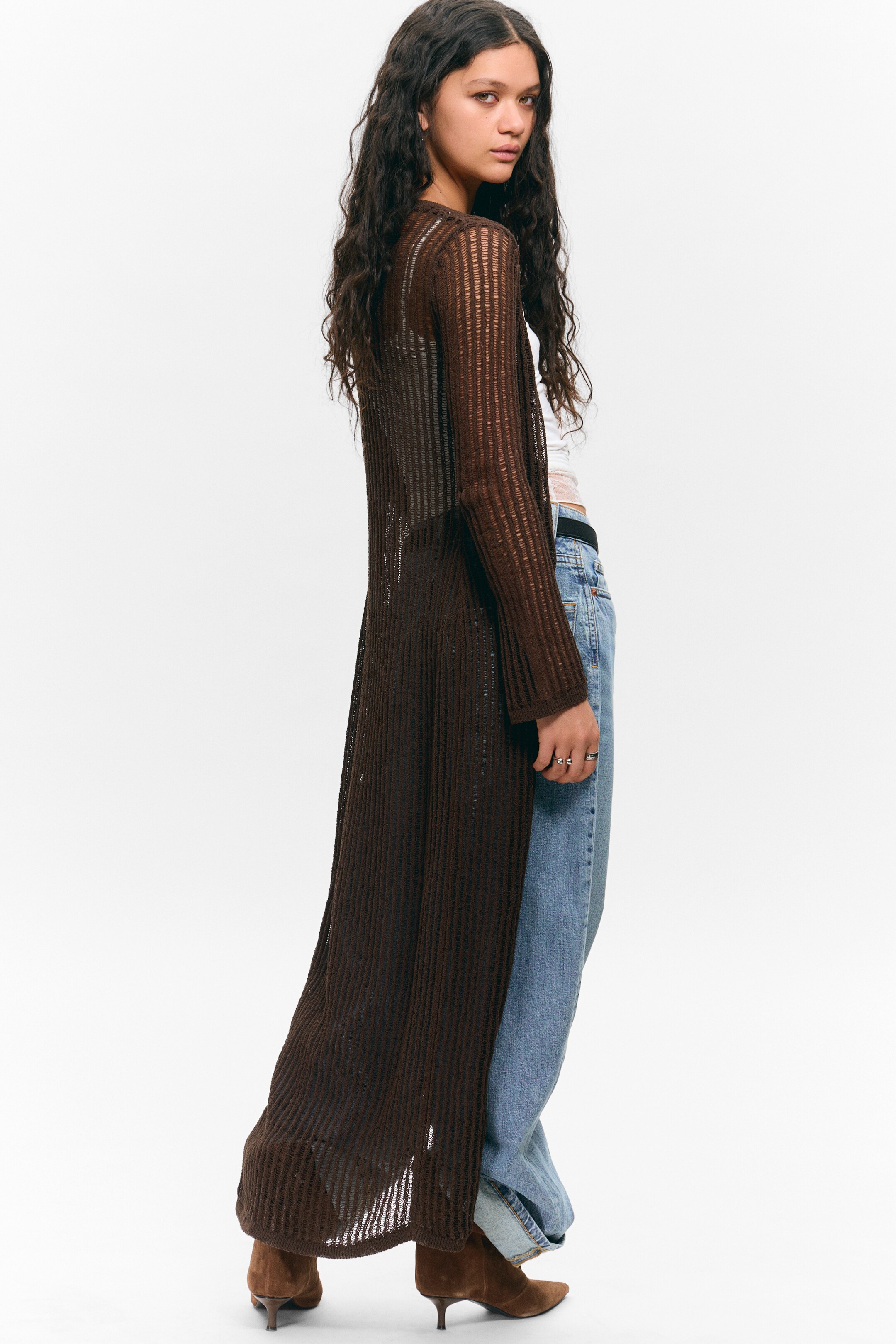 Größeres Bild anzeigen: Maxi-Cardigan aus offenem Strick mit V-Ausschnitt  - Dunkelbraun - Ladies | H&M AT 3