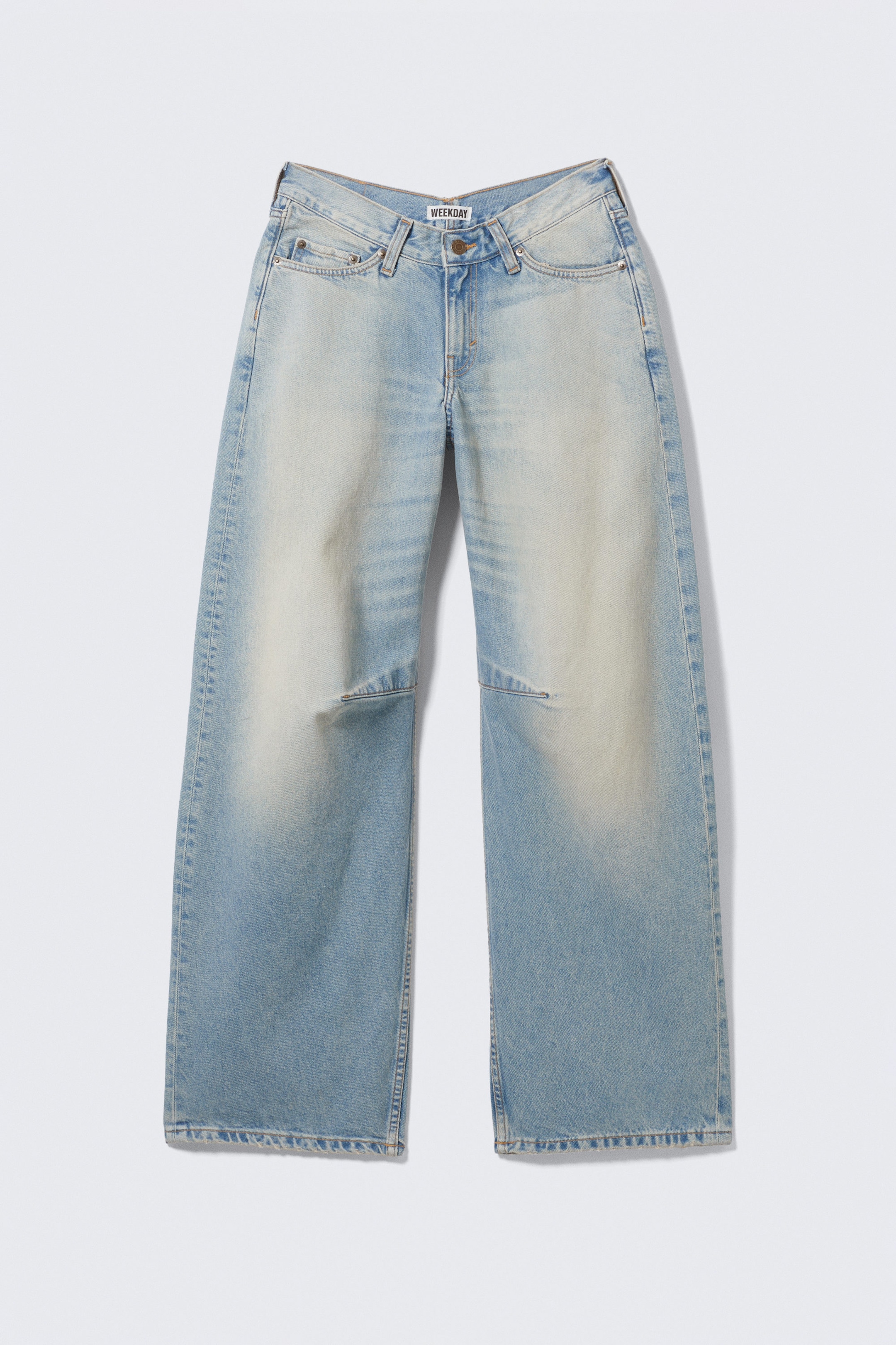 Port Blue - Light Blue - Oblique Low Waist Loose Barrel Leg Jeans - 5