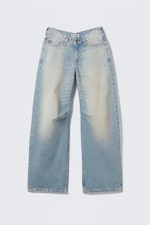 Port Blue - Light Blue - Oblique Low Waist Loose Barrel Leg Jeans - 5