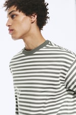 White - Khaki Stripe - Loose Boxy T-shirt - 1