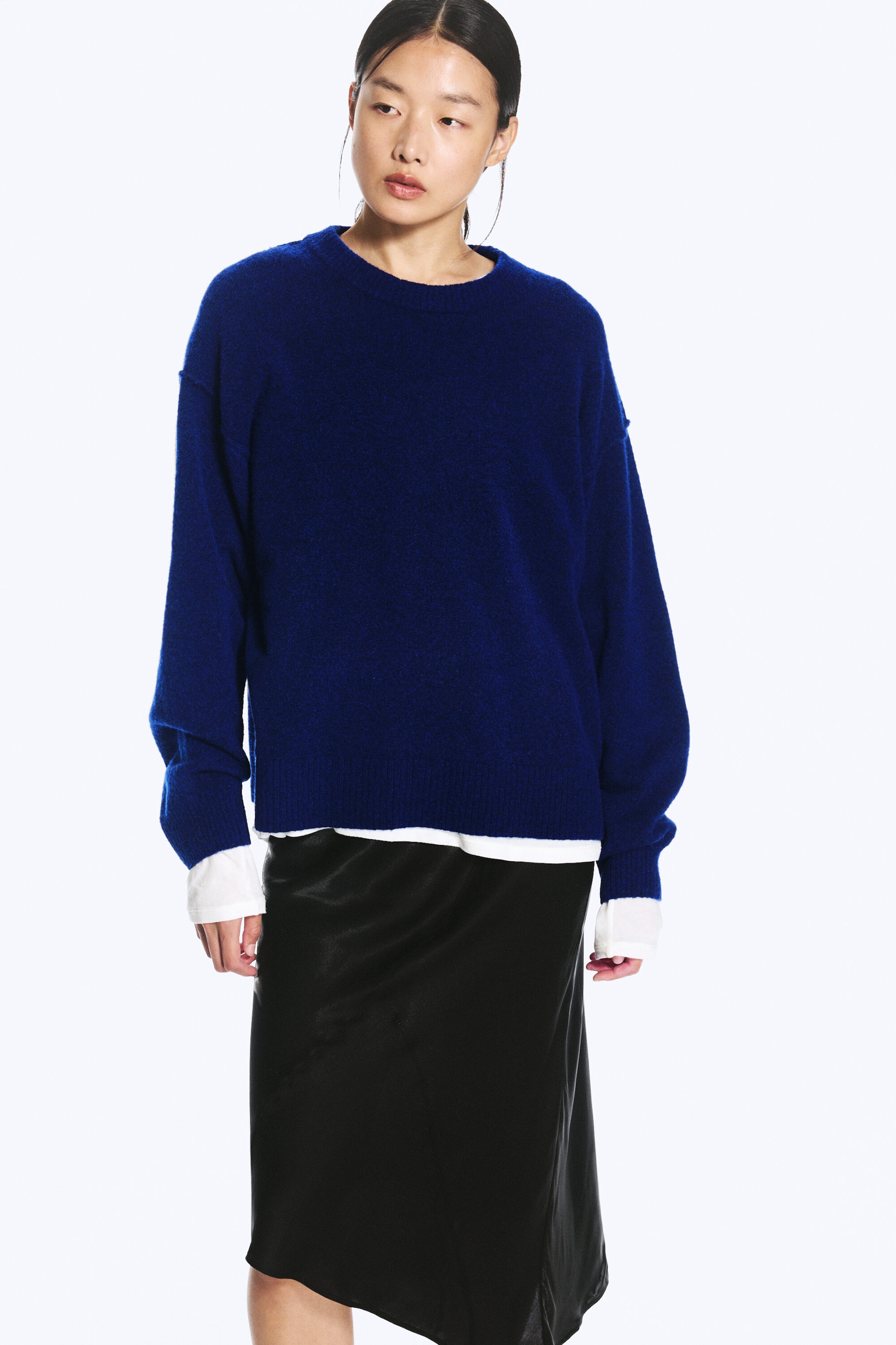 Dunkelblau meliert - Relaxter Strickpullover - 1