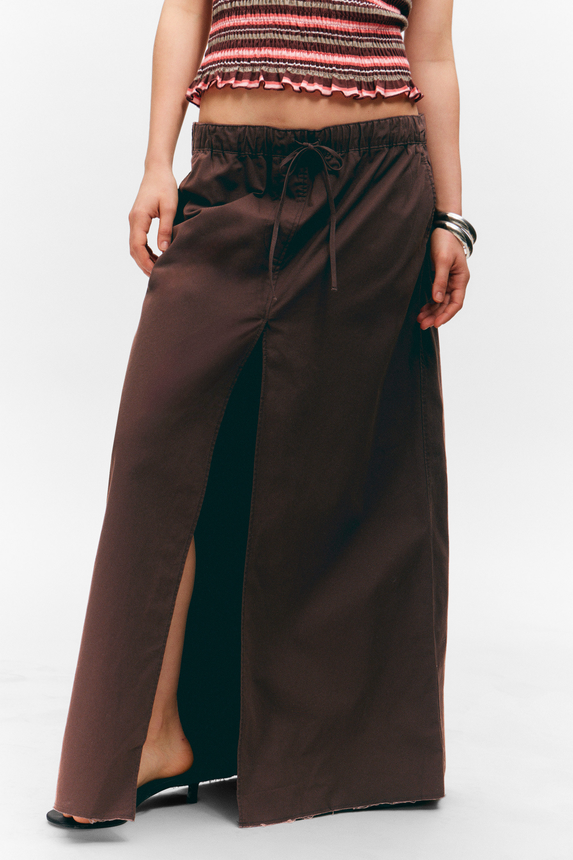 #423935 - Drawstring Cotton Canvas Maxi Skirt - 2