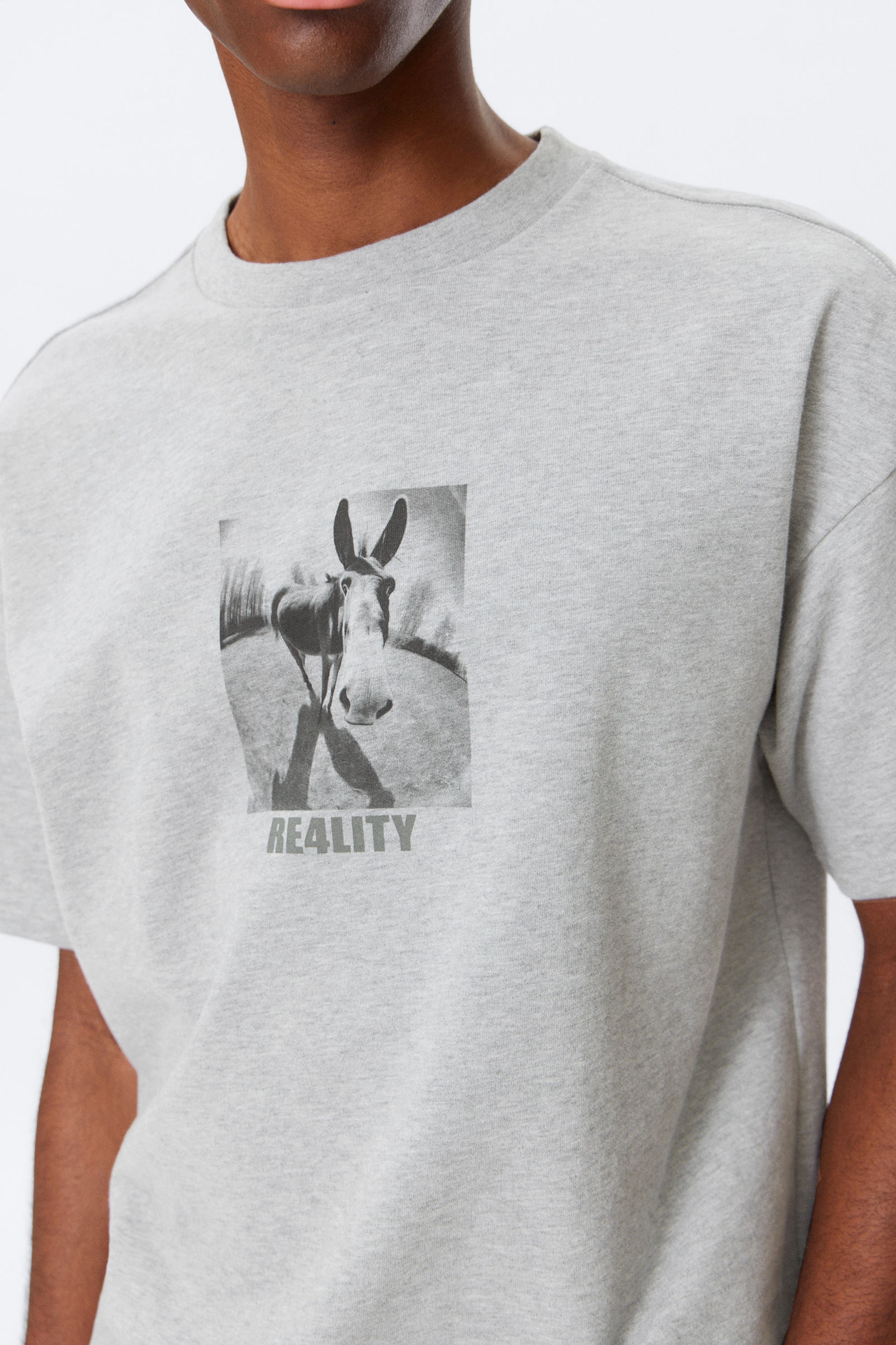 Grau - Donkey Reality - Bedrucktes kastiges T-Shirt - 2
