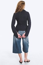 Striped Dark Blue - Slim Fit Textured Blouse - 2