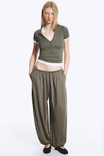 Dusty Grey - Soft Mid-Rise Balloon Trousers - 0
