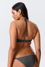 Dark Grey Shimmer - Strappy Wired Halter Bikini Top - 2