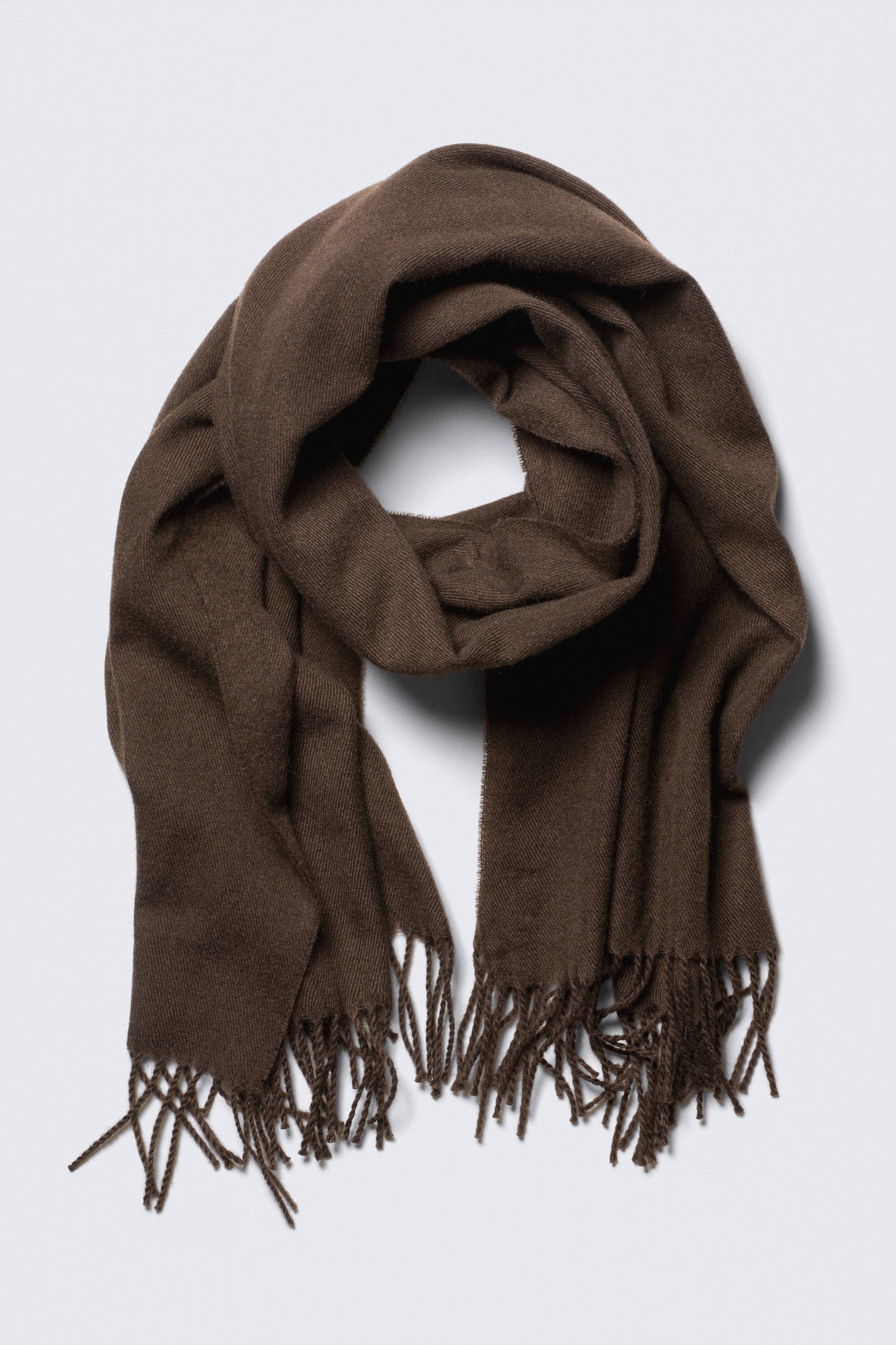 Dark Brown - Wool Blend Fringe-Edge Blanket Scarf - 1
