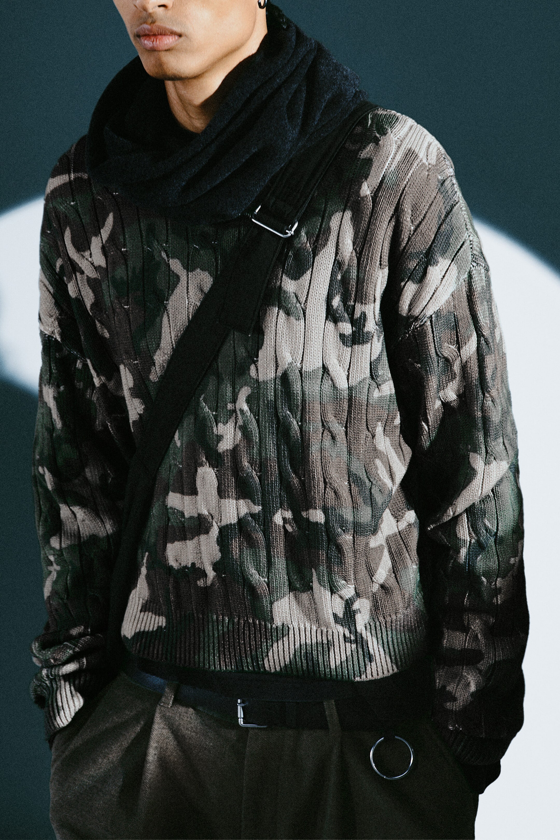 Vert kaki - camouflage - Pull en maille torsadée décontracté