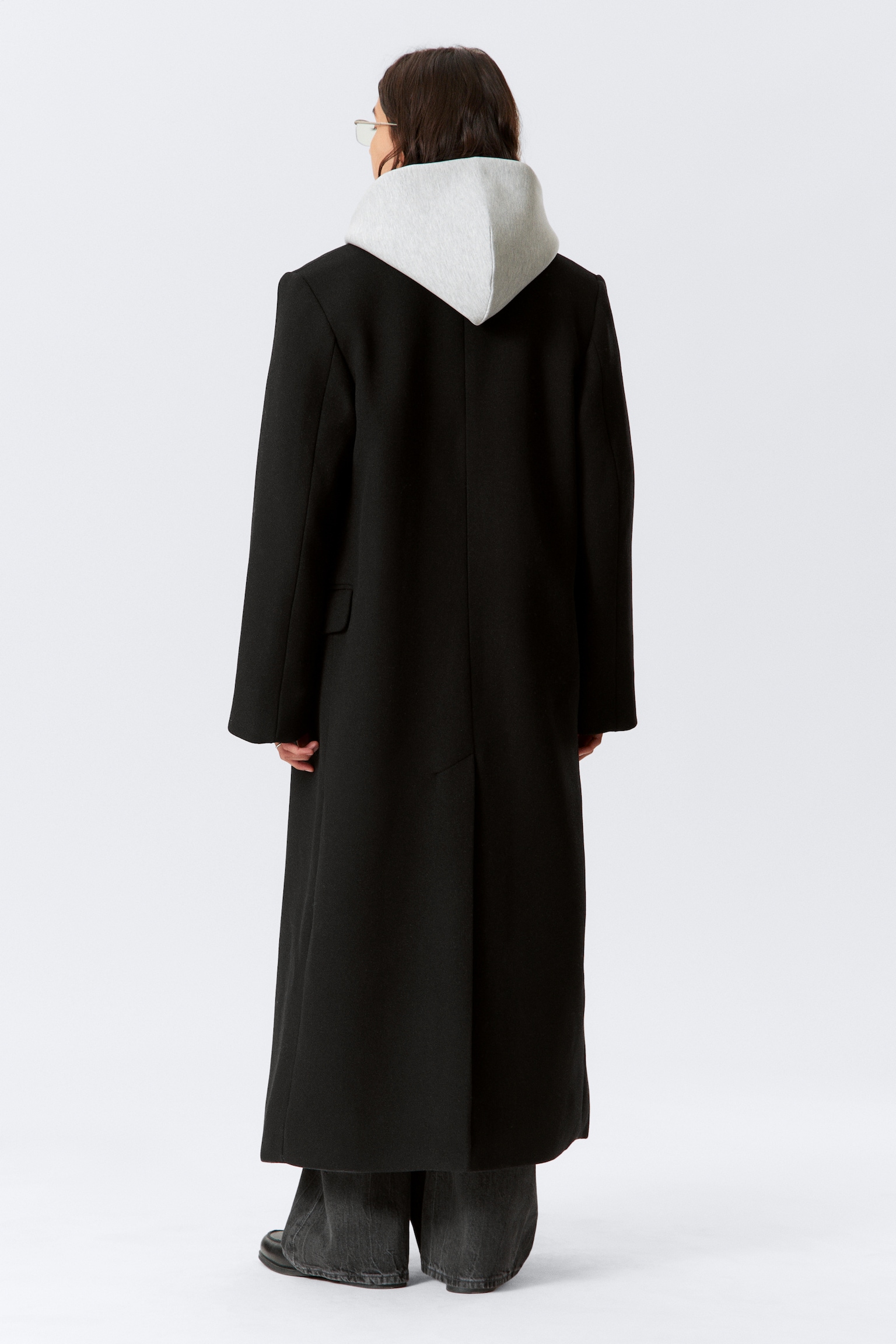 Oversized Double-Breasted Wool-Blend Coat - Black/Dark Grey/Dark Brown - 3