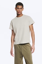 Helles Maulwurfsgrau - Boxy T-Shirt aus Baumwolle mit Flügelärmeln - 0