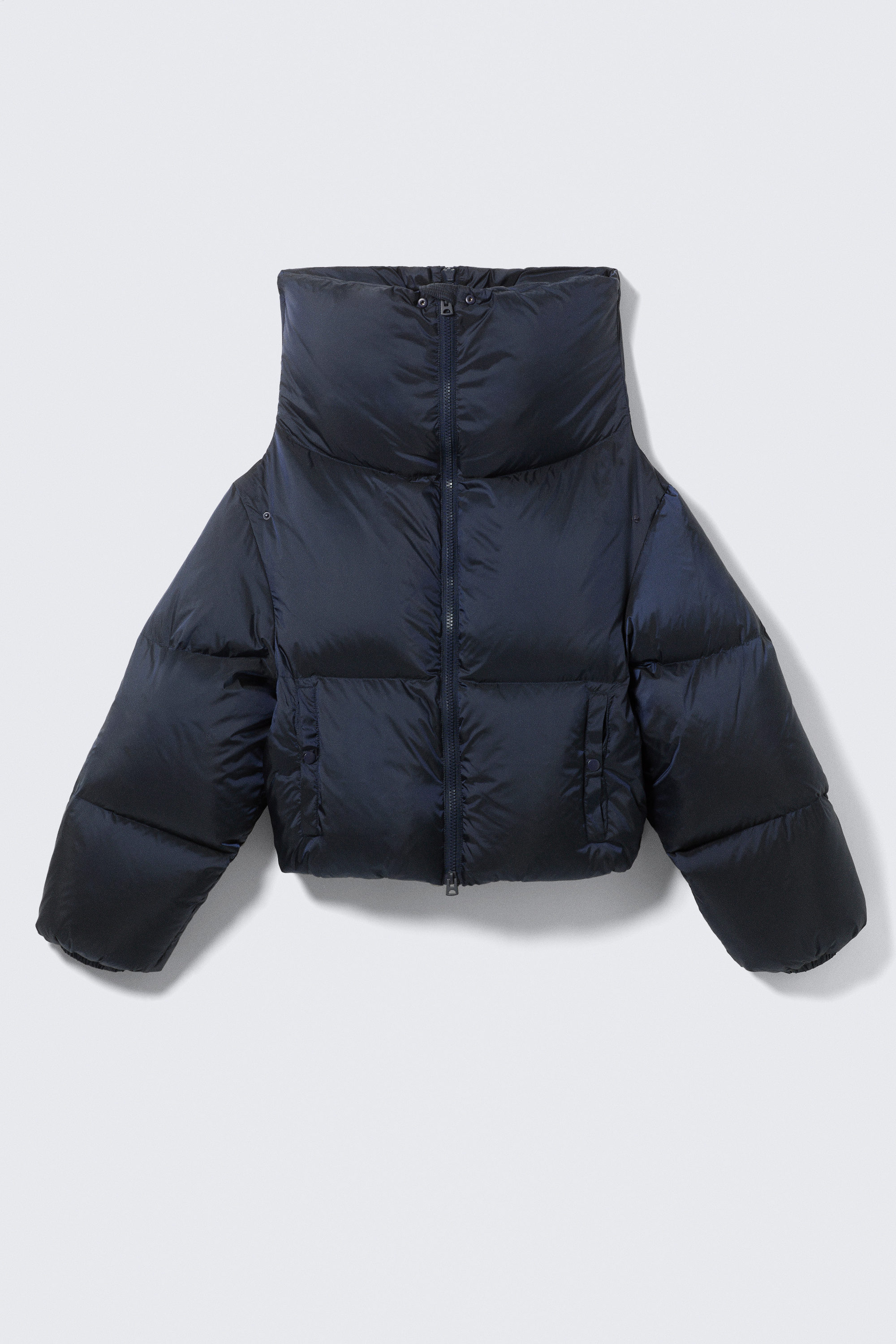 Dunkles Marineblau - Kurze Daunenjacke mit hohem Kragen - 3