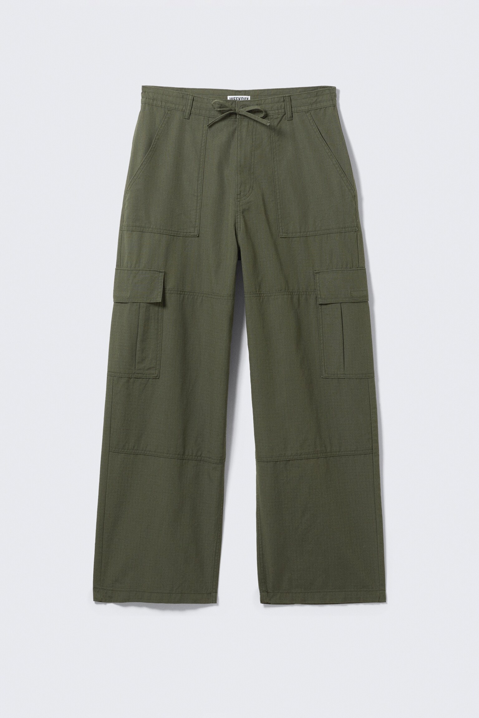 Baggy Ripstop Cargo Trousers - Dark Khaki Green/Black