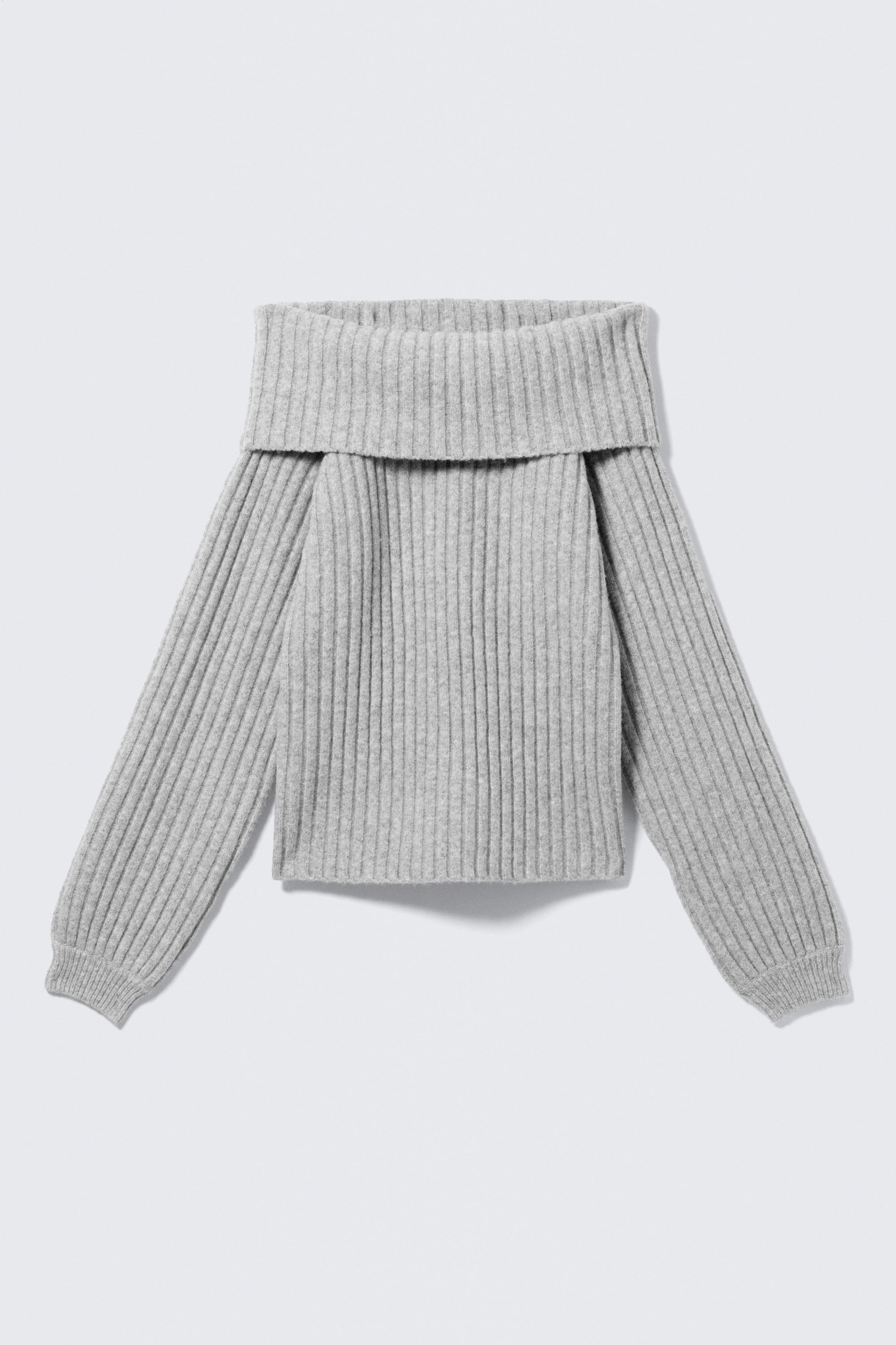 Gris chiné - Pull côtelé à épaules dénudées - 3