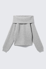 Gris chiné - Pull côtelé à épaules dénudées - 3