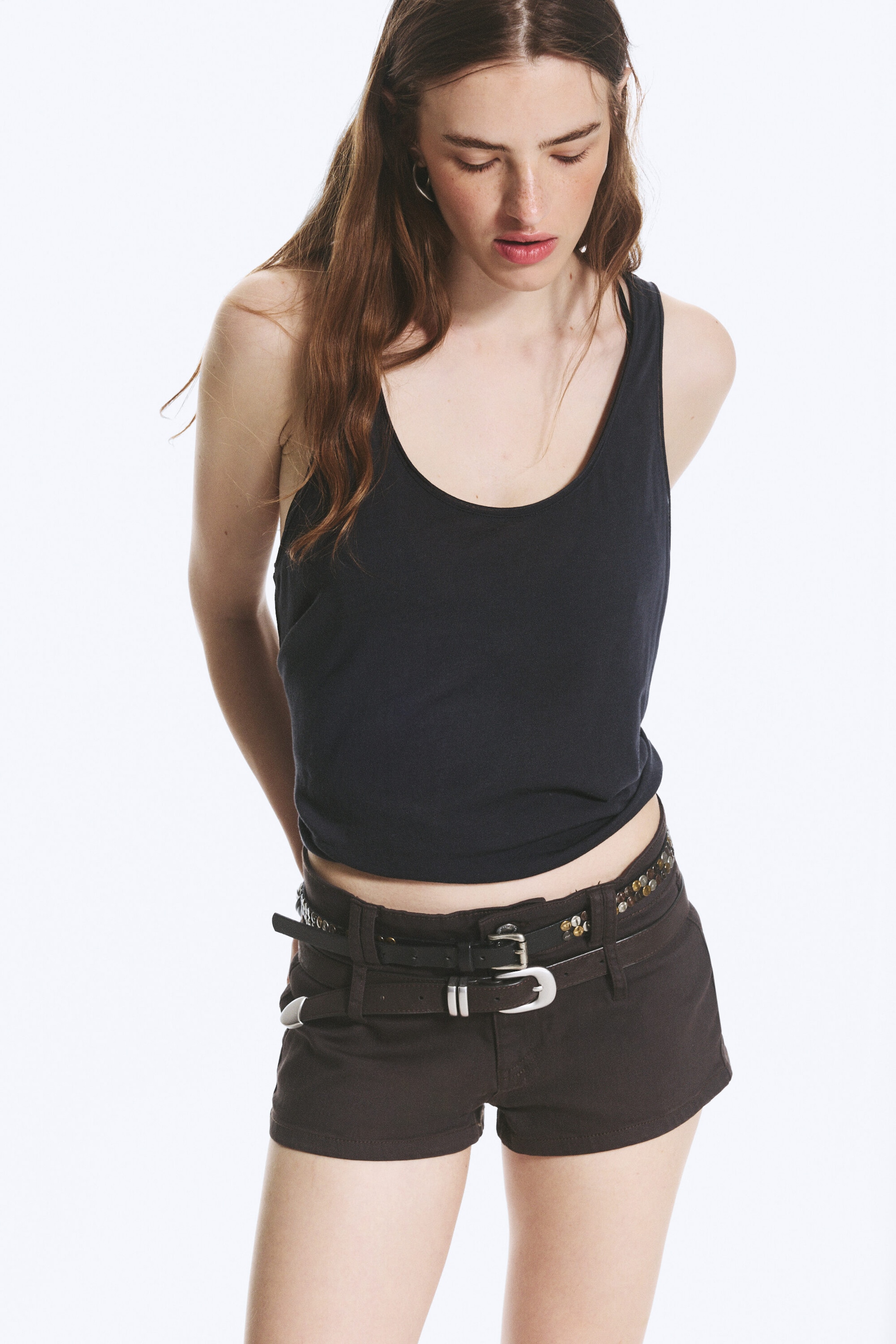 Donkergrijs - Double Loop Mini Shorts - 1