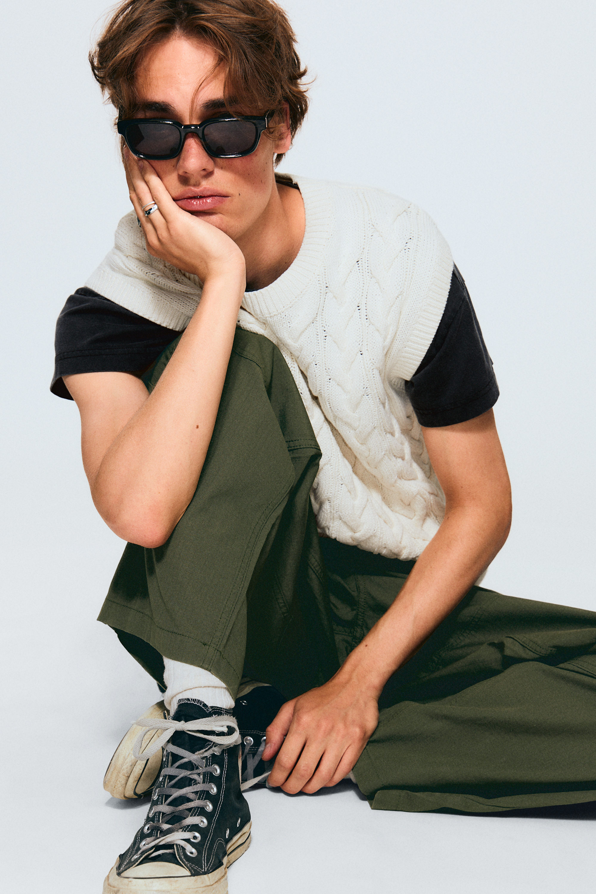 Dark Khaki Green - Baggy Ripstop Cargo Trousers - 2