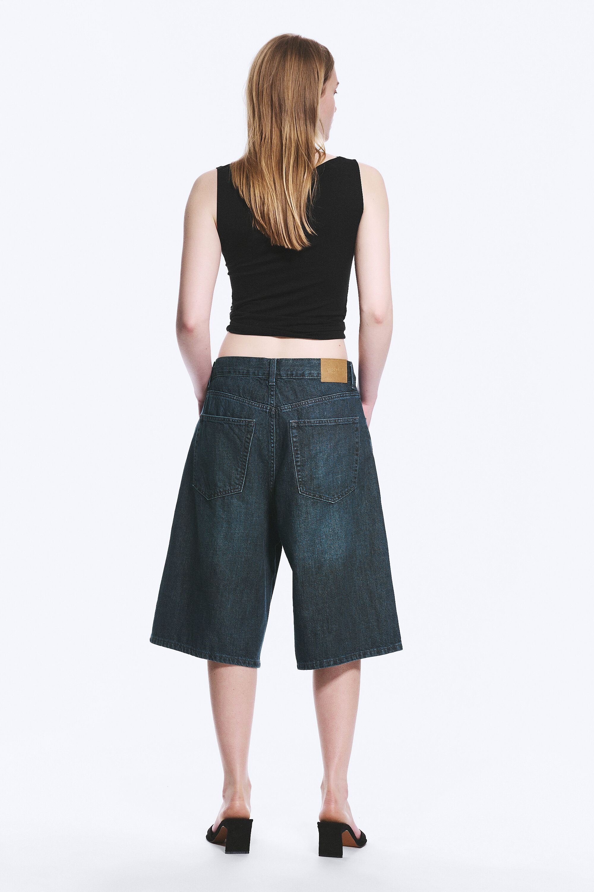 astro mid rise loose baggy denim shorts - Lake Blue - Medium Blue