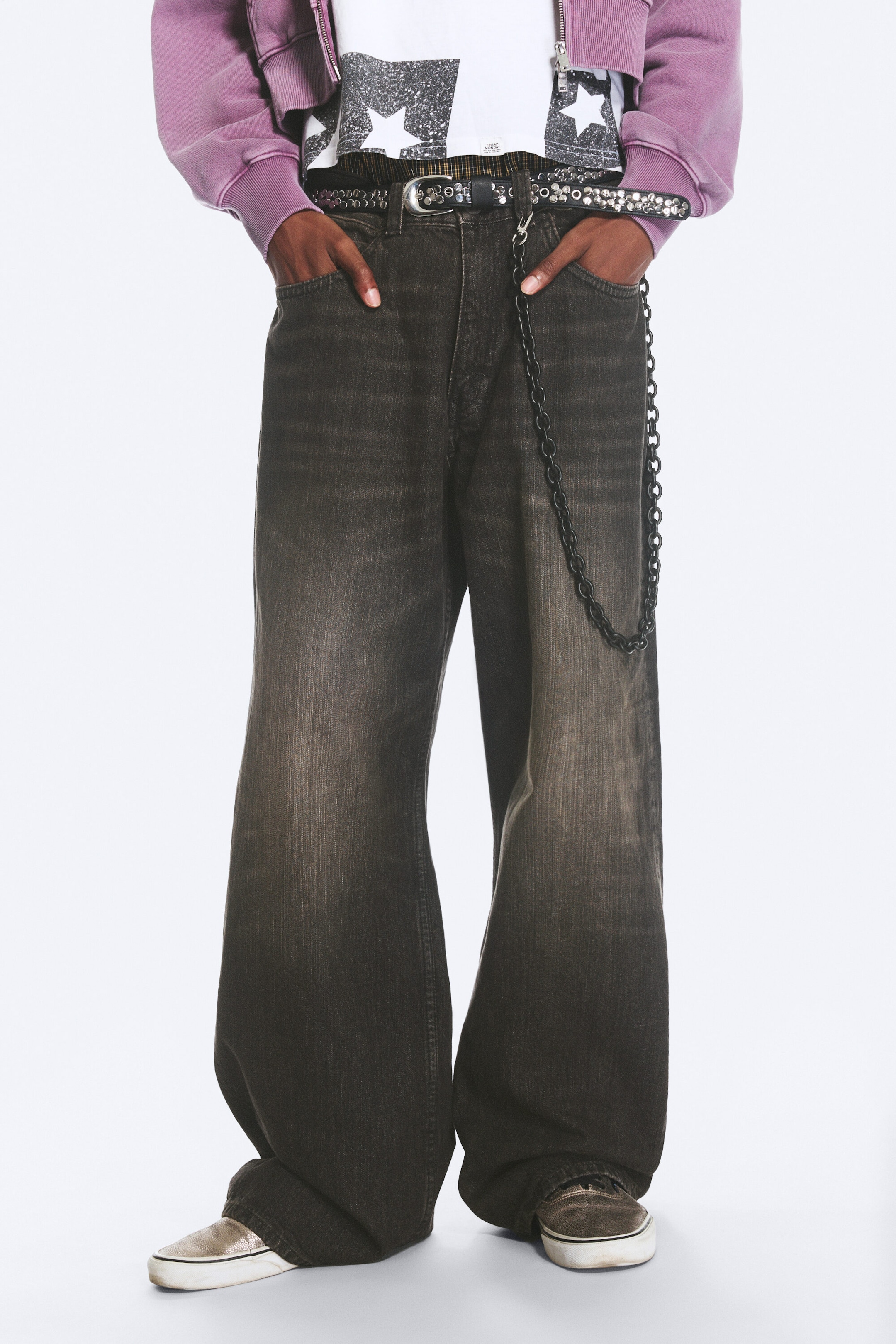 Mustard Black - Black - Looser Regular Waist Loose Straight Jeans - 2