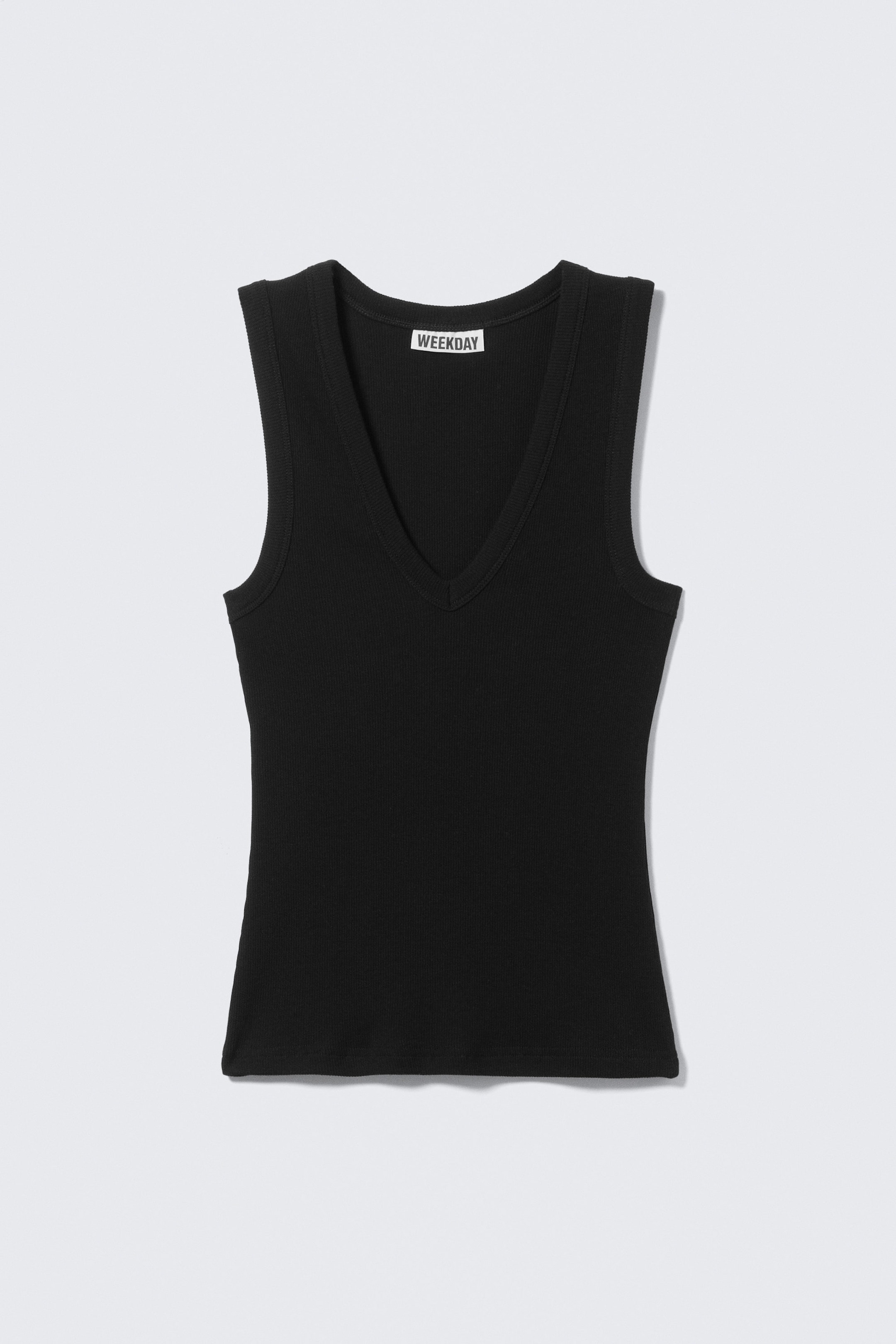 Black - Ribbed V-neck Tank Top - 3