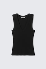 Black - Ribbed V-neck Tank Top - 3