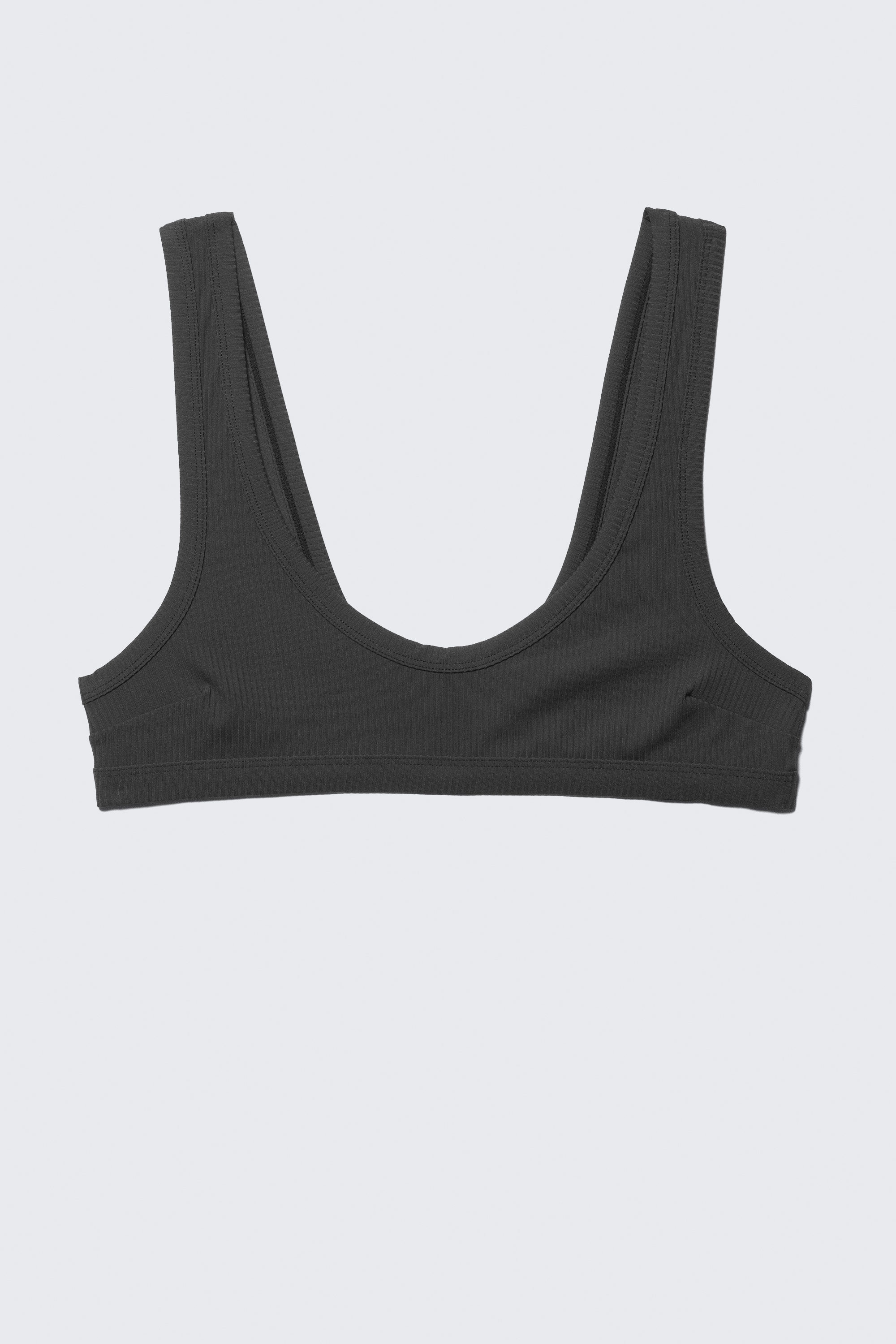 Dark Grey - Ribbed Scoop Neck Bikini Top - 3