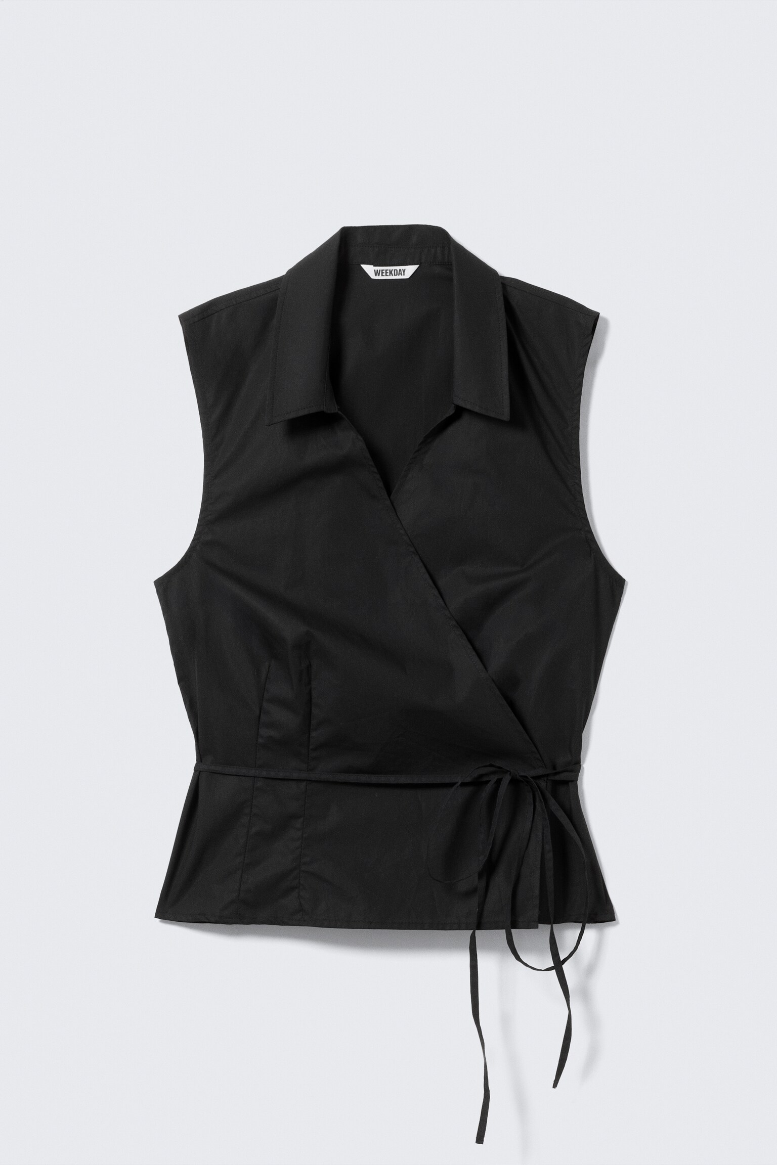 Sleeveless Cotton Wrap Top - Black/White/Striped Black - 2