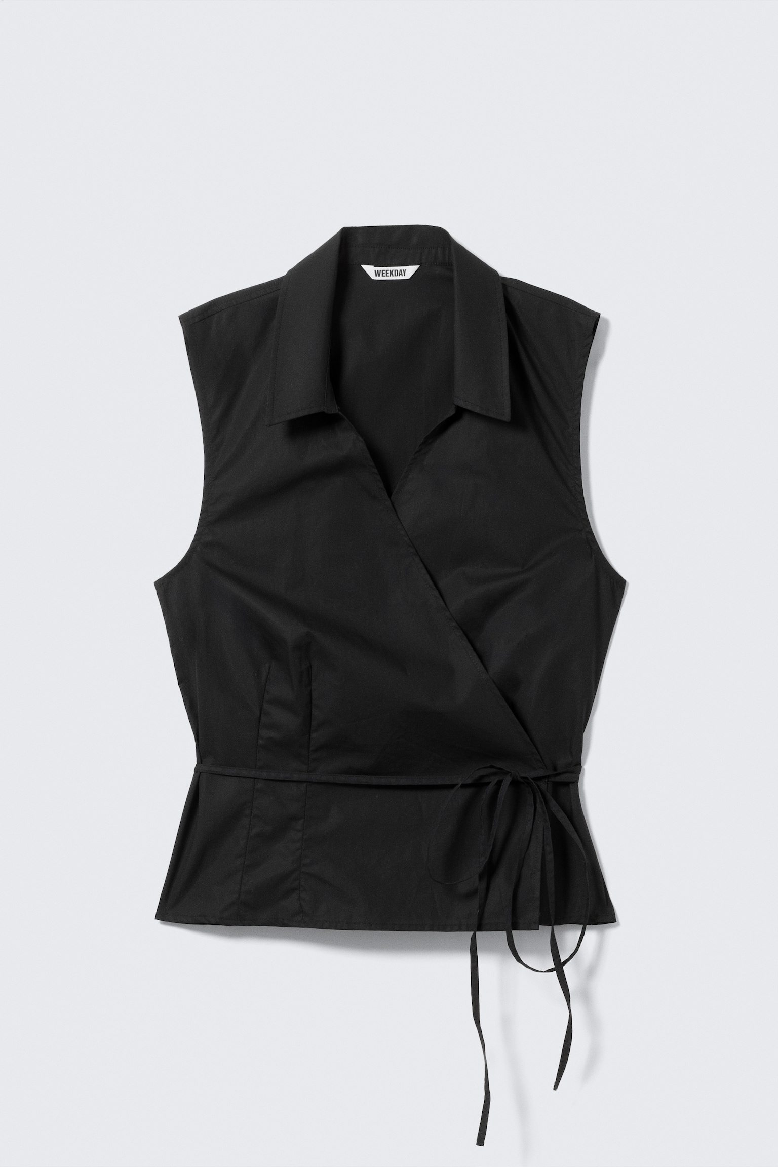 Sleeveless Cotton Wrap Top - Čierna/Biela - 2