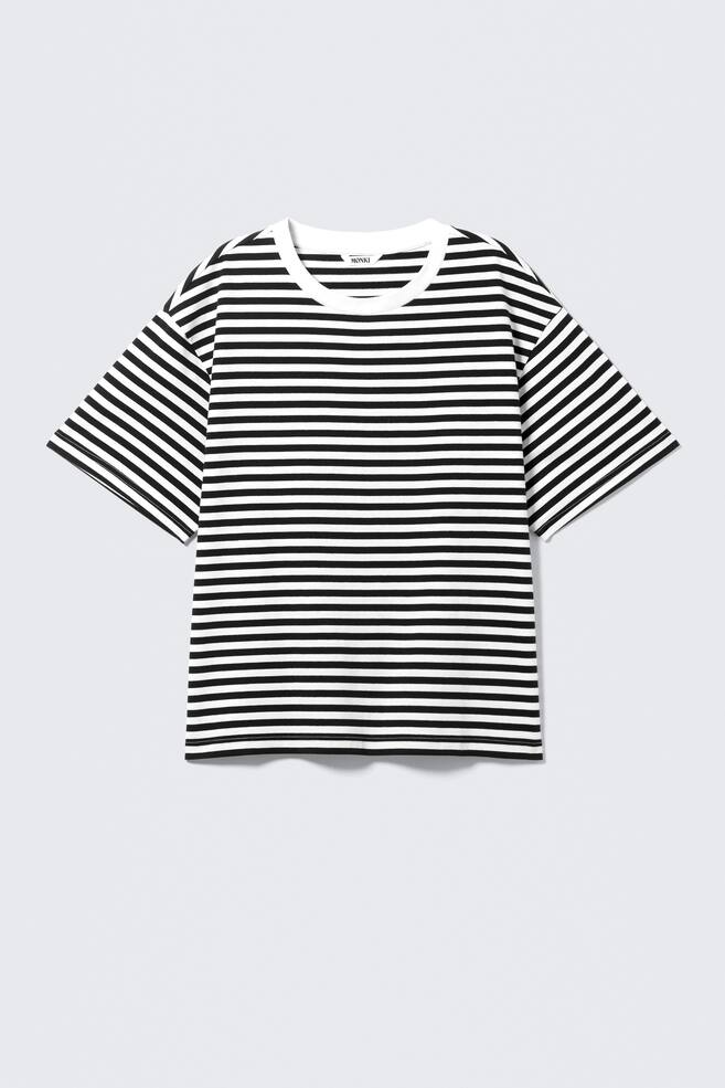 Kastiges T-Shirt aus Baumwolle - Schwarz-weiß gestreift/Gestreiftes Altrosa/Pink/Khaki und Gelb gestreift/Hellbeige - Lila Streifen/Blau & Weiß gestreift - 1