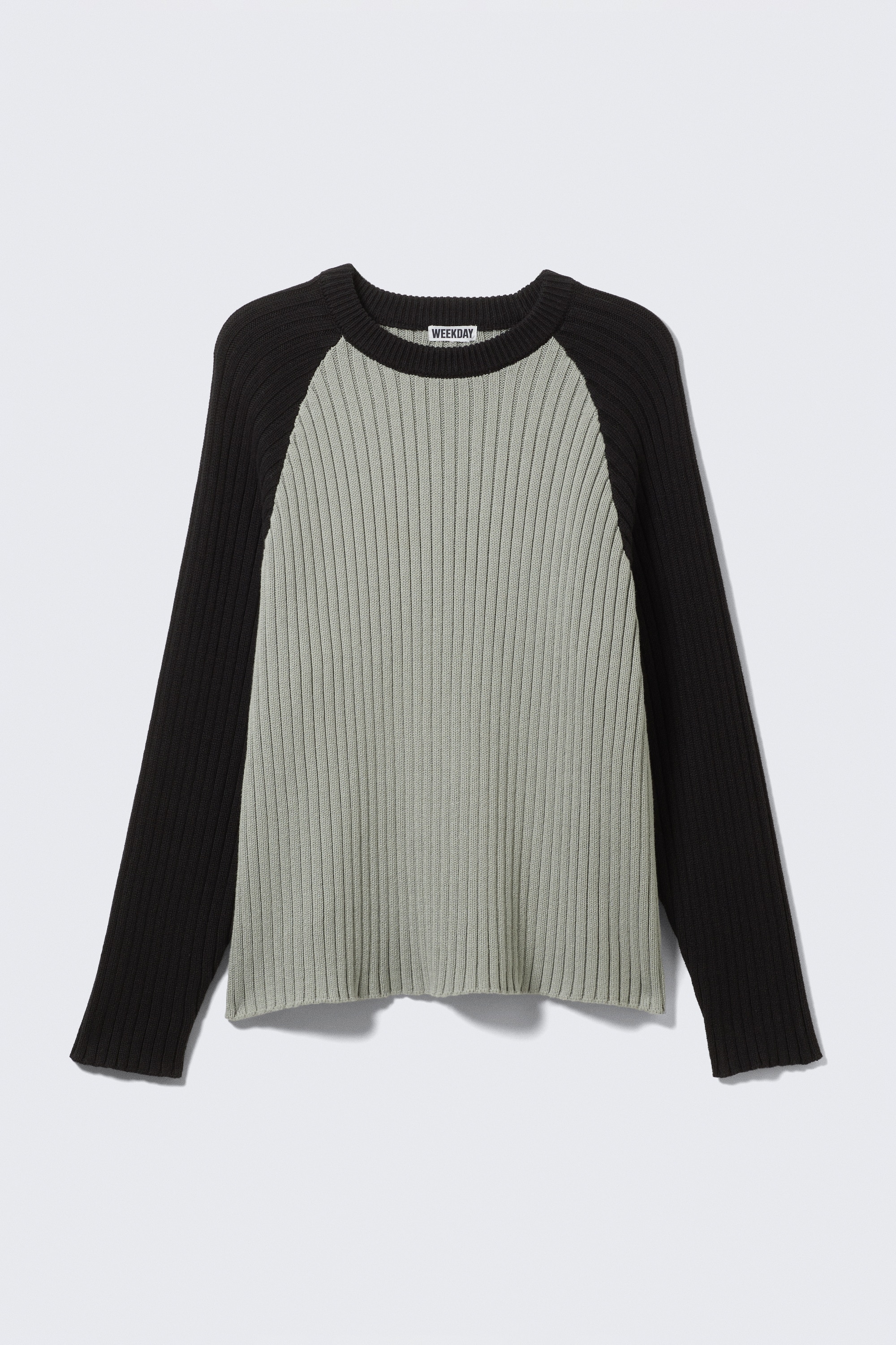 Pulover din bumbac cu mâneci raglan și textură în dungi - Grey/Black