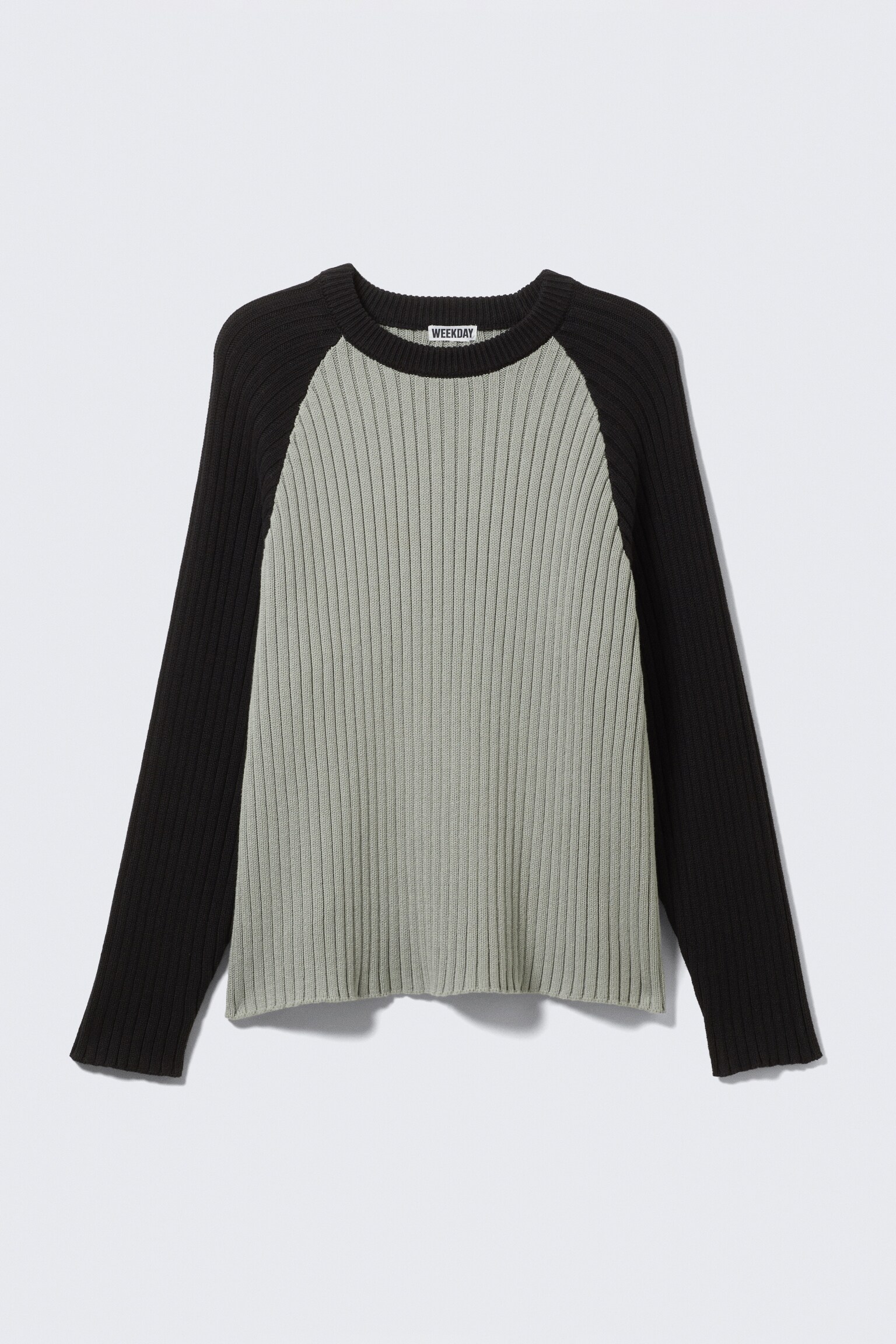 Raglan-Sleeved Ribbed Cotton Sweater - Grey/Black