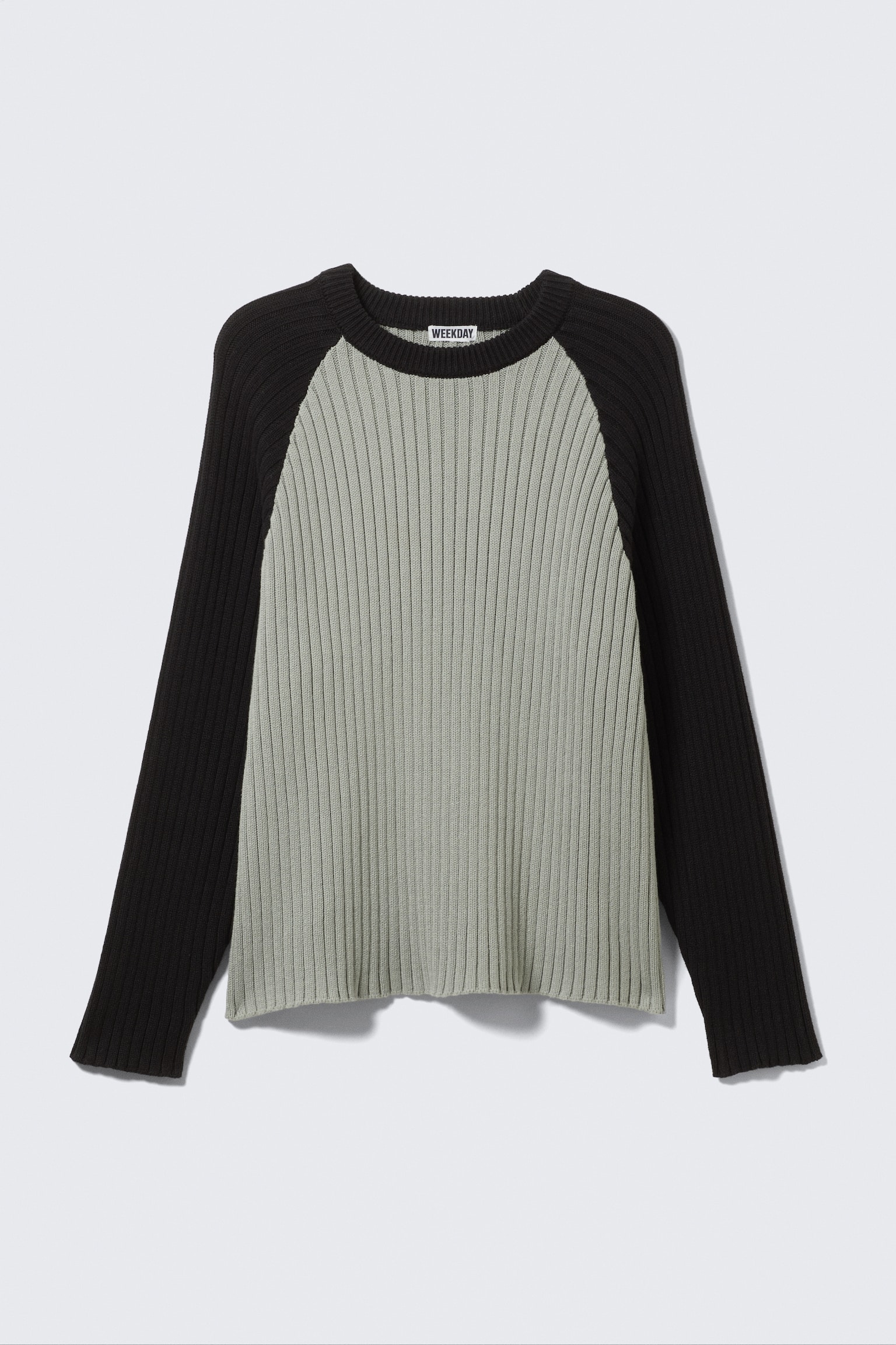 Gerippter Baumwollpullover mit Raglanärmeln - Grau/Schwarz - 2