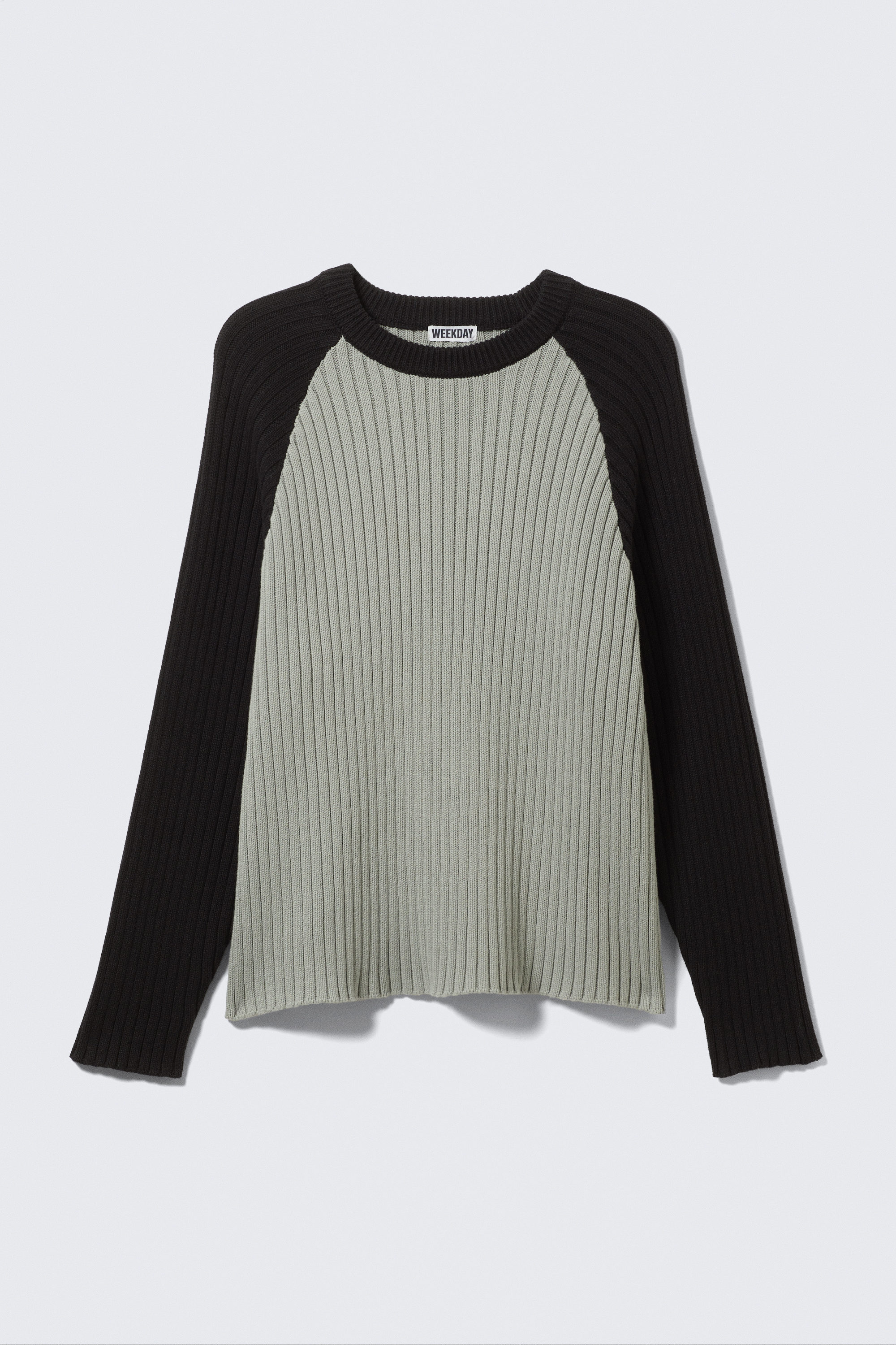 Grey/Black - Raglan-Sleeved Ribbed Cotton Sweater - 3