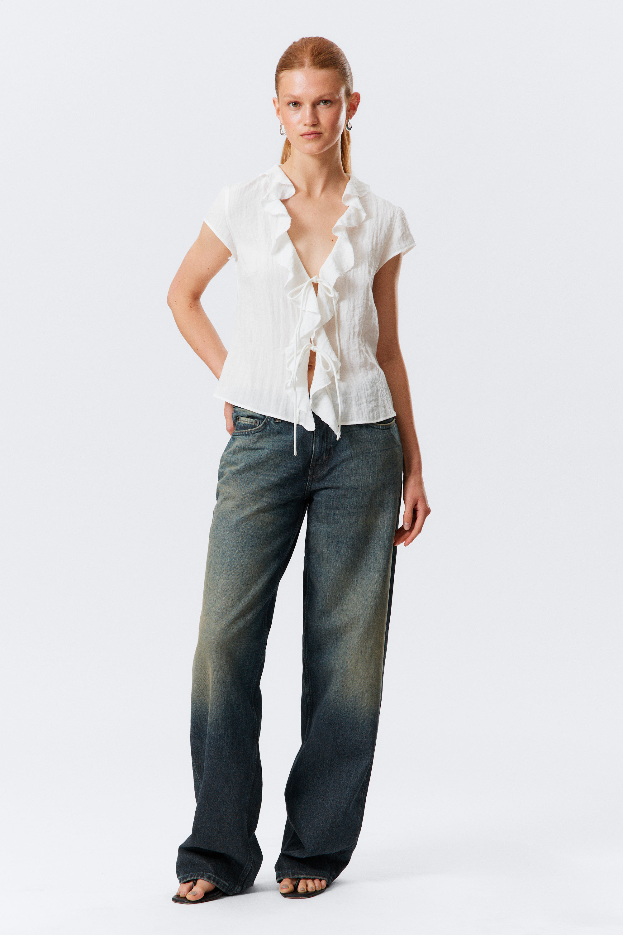 White - Frilled Tie-Front Top - 2