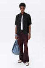 Black - Oversized Draped Boxy Short-Sleeved Shirt - 2