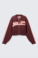 Dark Red - Slightly Athletic - Cropped Jacquard Zip Cardigan - 0