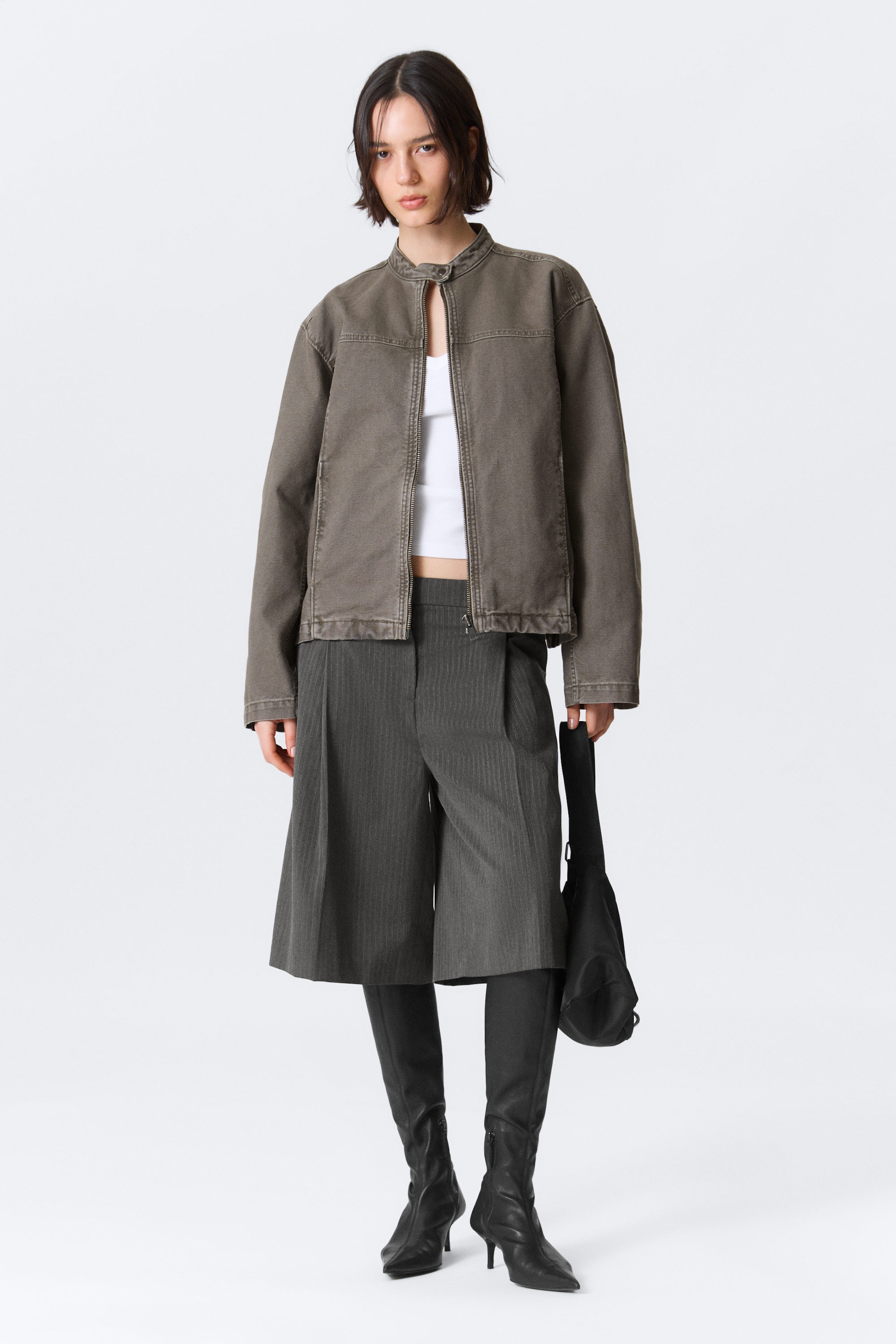Grå - Oversized Washed Canvas Jacket - 3