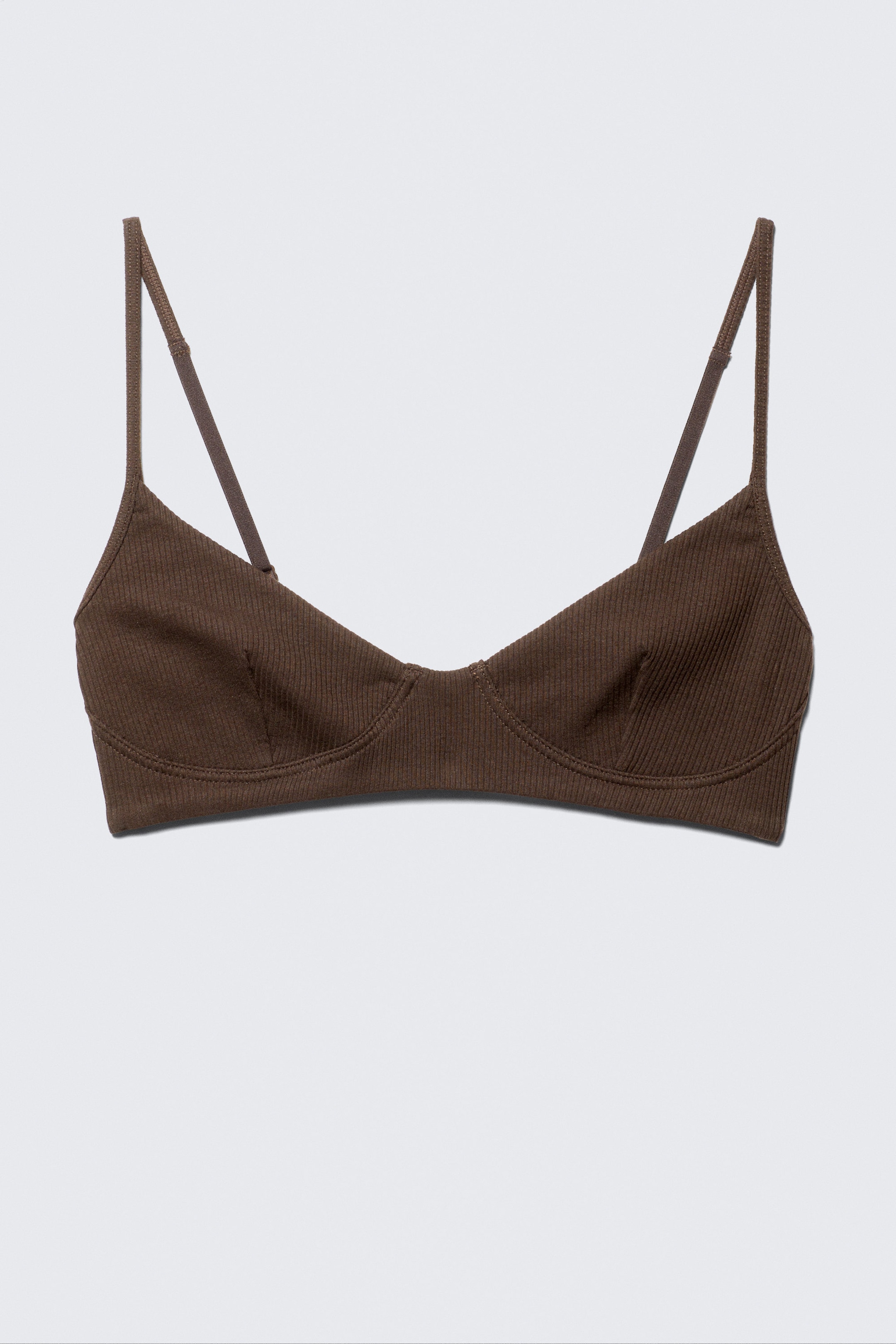 Dark Brown - Stella Ribbed V-neck Cotton Bra - 0