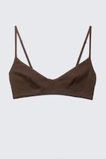 Dark Brown - Stella Ribbed V-neck Cotton Bra - 0