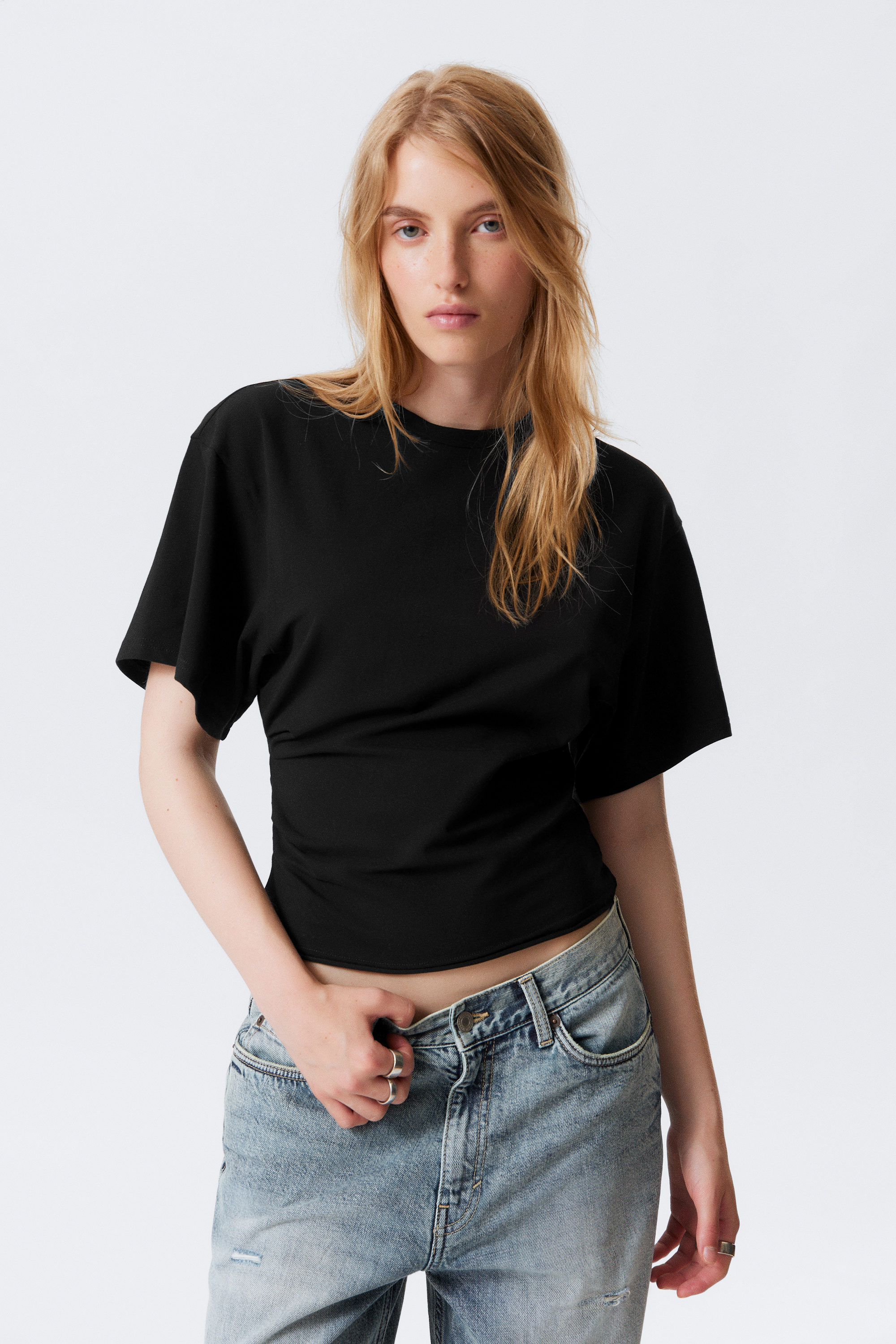 Black - DRAPED FITTED T-SHIRT - 1